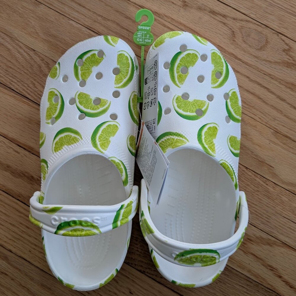 NEW CROCS Classic Fresh Fruits Lime Clog slip on shoes women's 11 men's 9 white